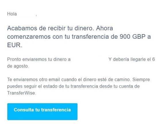 email transferencia con Wise